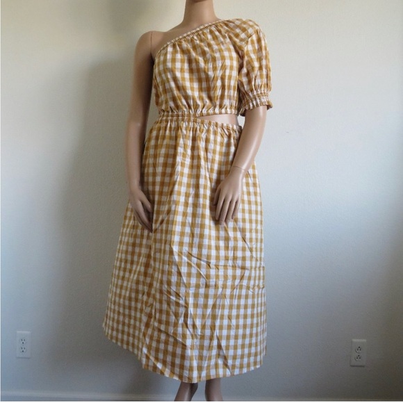 Who What Wear Women's Summer Gingham Checked Dress Honey Mustard Size Large NWT - Picture 4 of 7